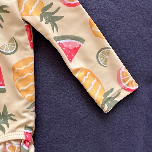 CARTER'S Baby Girls Yellow Long Sleeve Fruit Printed Rash Guard Swim Suit 6M - Picture 6 of 9